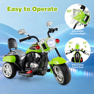6V Powered Toddler 3-Wheel Motorbike Ride On Toy with Horn and Headlight-Green