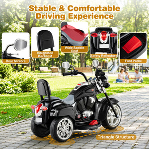 6V Powered Toddler 3-Wheel Motorbike Ride On Toy with Horn and Headlight-Black