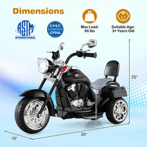 6V Powered Toddler 3-Wheel Motorbike Ride On Toy with Horn and Headlight-Black