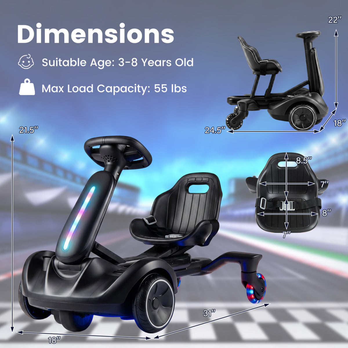 6V Ride-on Drift Car with Lights and Adjustable Seat-Black