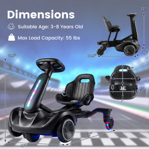 6V Ride-on Drift Car with Lights and Adjustable Seat-Black