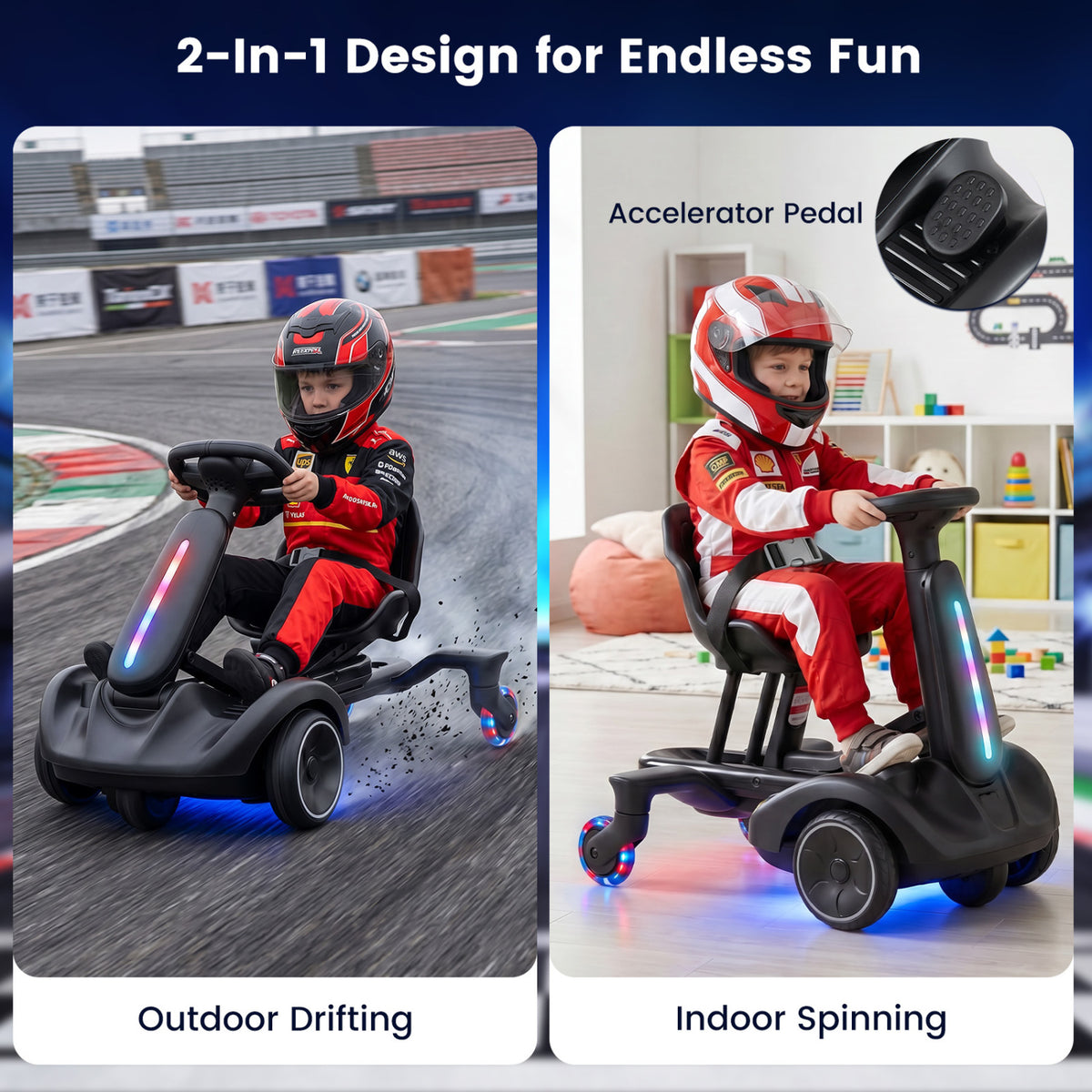 6V Ride-on Drift Car with Lights and Adjustable Seat-Black