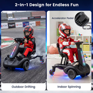 6V Ride-on Drift Car with Lights and Adjustable Seat-Black