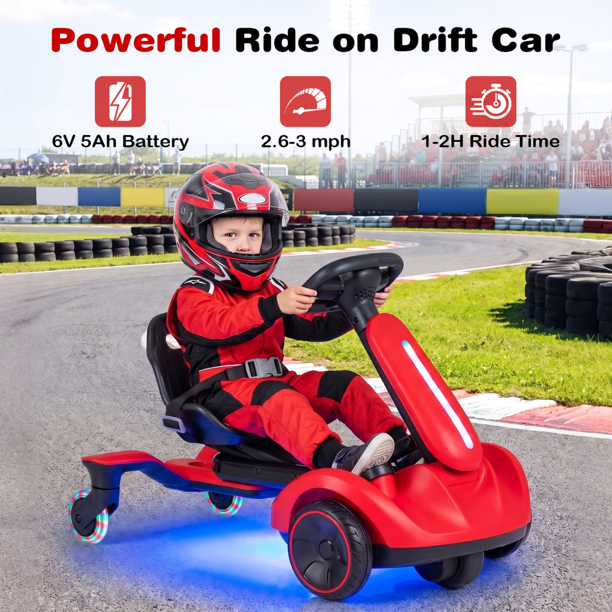 6V Ride-on Drift Car with Lights and Adjustable Seat-Red