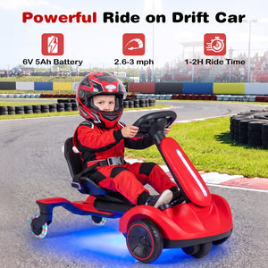 6V Ride-on Drift Car with Lights and Adjustable Seat-Red