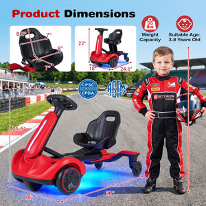 6V Ride-on Drift Car with Lights and Adjustable Seat-Red