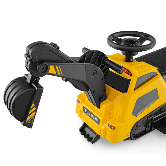6V Ride on Tractor 3-in-1 Electric Excavator with Adjustable Arms and Music-Yellow