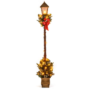 6.1 Feet Christmas Pre-lit Street Lamp with Artificial Greenery and Snow-flocked Branch Tips-Yellow