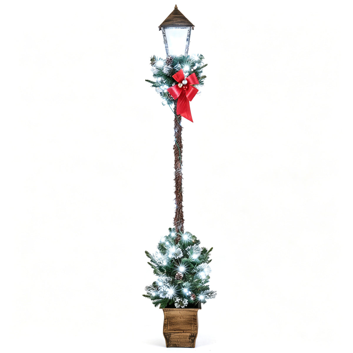 6.1 Feet Christmas Pre-lit Street Lamp with Artificial Greenery and Snow-flocked Branch Tips-Bright White