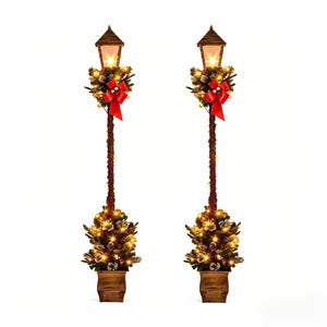 6.1 Feet Christmas Pre-lit Street Lamp Set of 2 with Artificial Greenery and Snow-flocked Branch Tips-Yellow