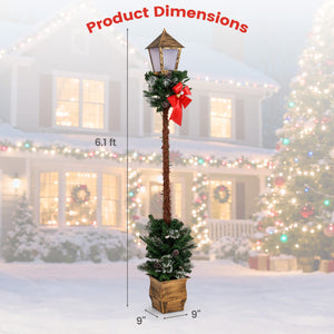 6.1 Feet Christmas Pre-lit Street Lamp Set of 2 with Artificial Greenery and Snow-flocked Branch Tips-Yellow