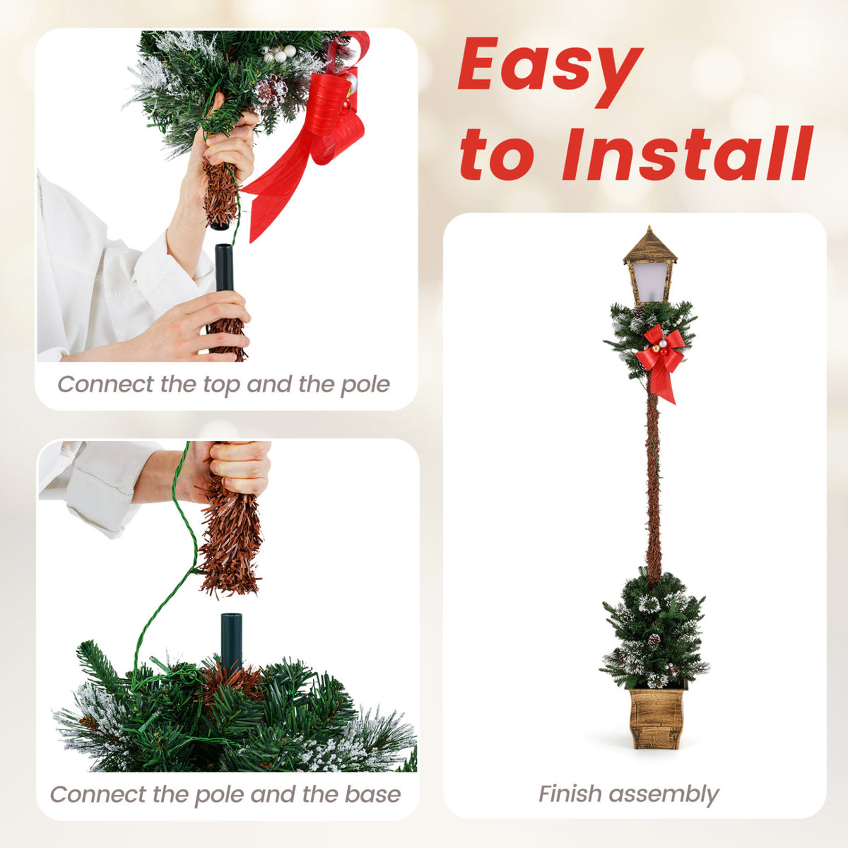 6.1 Feet Christmas Pre-lit Street Lamp Set of 2 with Artificial Greenery and Snow-flocked Branch Tips-Yellow