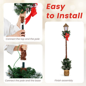 6.1 Feet Christmas Pre-lit Street Lamp Set of 2 with Artificial Greenery and Snow-flocked Branch Tips-Yellow