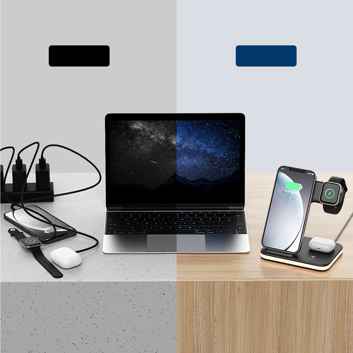 4-in-1 Wireless Charging Stand with Night Light by Infinite Basics