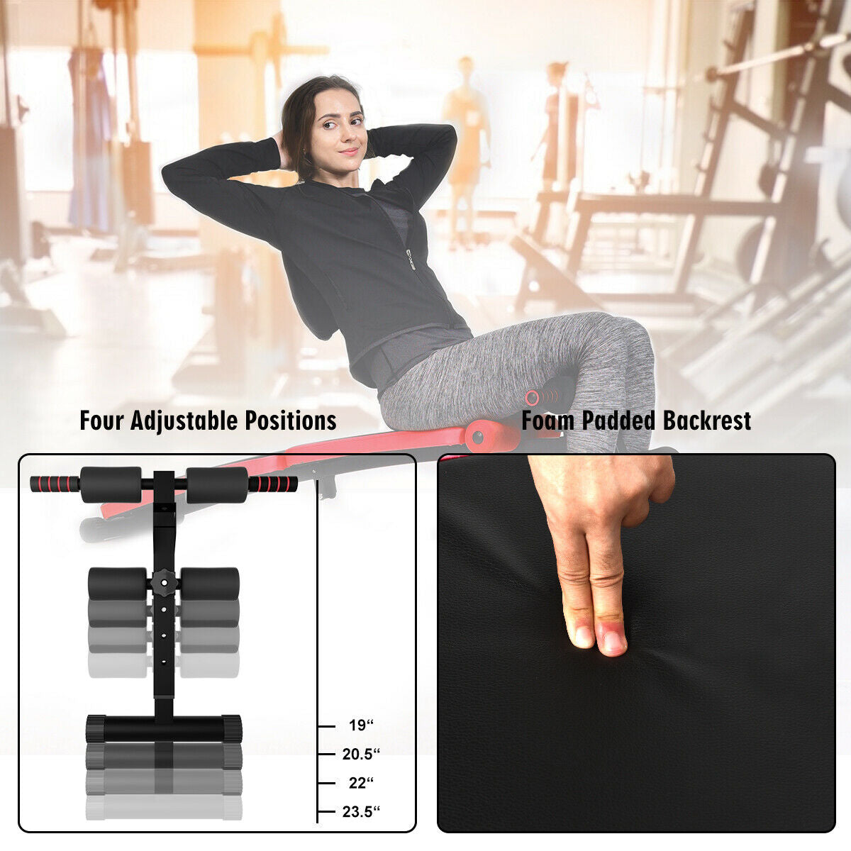 Folding Weight Bench Adjustable Sit-up Board Workout Slant Bench-Red