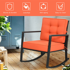 Patio Rattan Rocker Outdoor Glider Rocking Chair Cushion Lawn-Orange