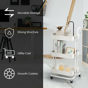 3-Tier Utility Cart Storage Rolling Cart with Casters-Black