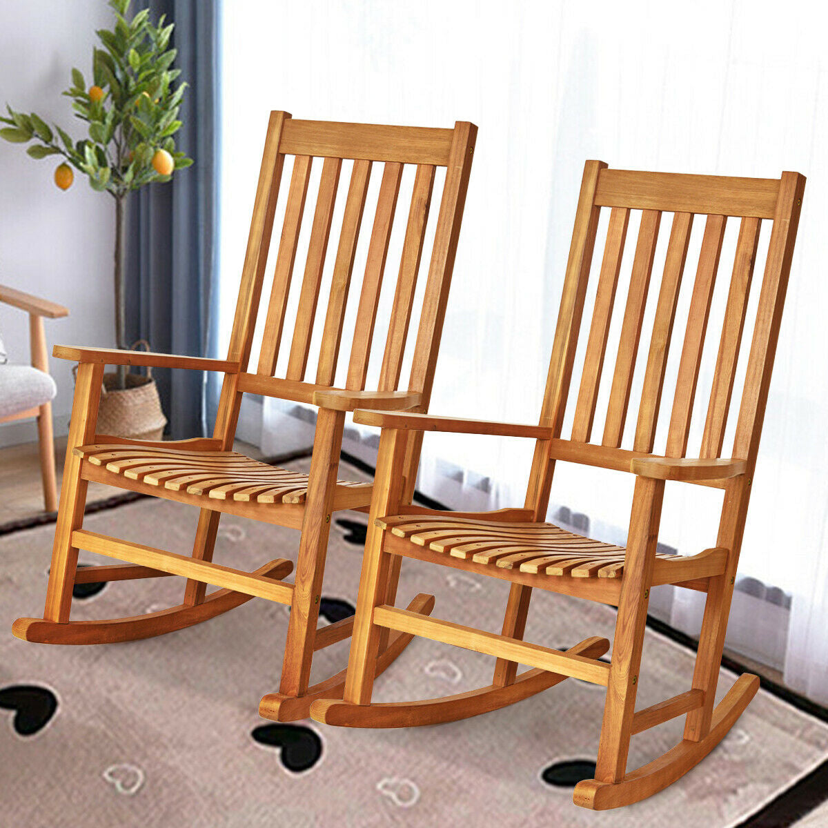 Indoor Outdoor Wooden High Back Rocking Chair-Black
