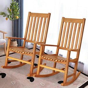 Indoor Outdoor Wooden High Back Rocking Chair-Black