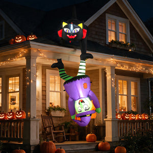 6.2 FT Halloween Hanging Inflatable Witch and Black Cat with LED Lights