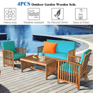 4 Pieces Patio Solid Wood Furniture Set-Beige