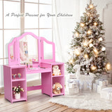 Kids Tri Folding Mirror Makeup Dressing Vanity Table Set-White