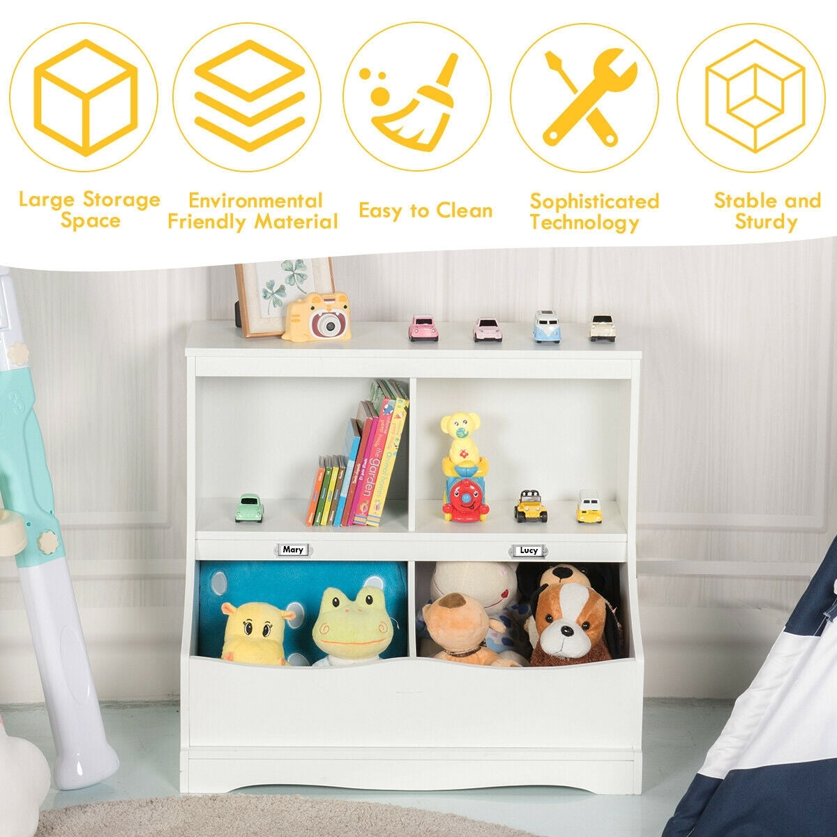 Kids Floor Cabinet Multi-Functional Bookcase -Gray
