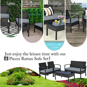 4 Pieces Patio Rattan Cushioned Furniture Set-Gray