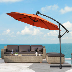 10 ft 360° Rotation Solar Powered LED Patio Offset Umbrella without Weight Base-Orange by DirectDeals
