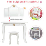 Kids Makeup Dressing Table with Tri-folding Mirror and Stool-Pink