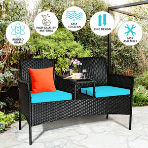 Wicker Patio Conversation Furniture Set with Removable Cushions and Table-White