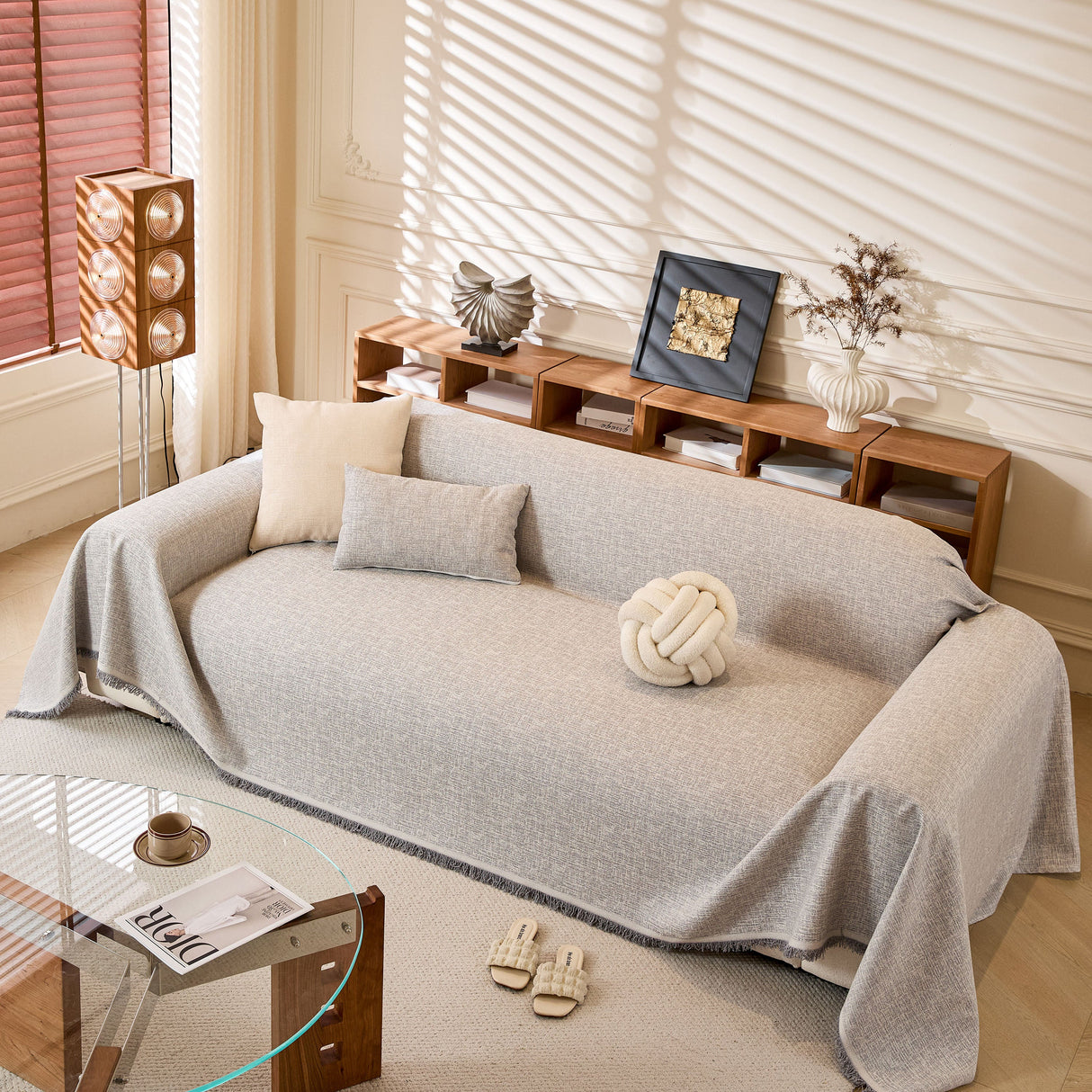 Natural Textured Linen Couch Cover, Breathable & Hypoallergenic Furniture Protector