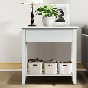 2 Tier End Bedside Sofa Side Table Narrow Nightstand-White