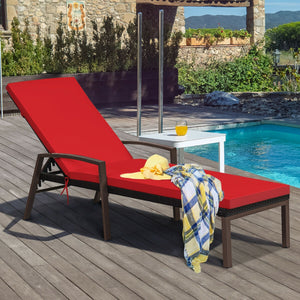 2 Pieces Patio Rattan Adjustable Back Lounge Chair with Armrest and Removable Cushions-Turquoise