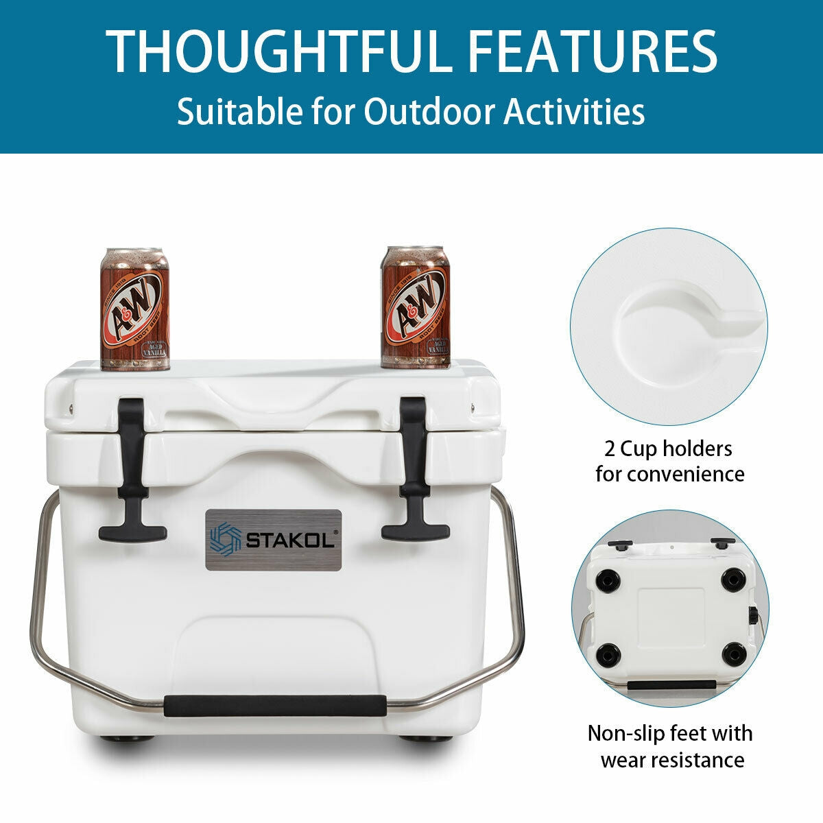 16 Quart 24-Can Capacity Insulated Ice Cooler with 2 Cup Holders-Khaki