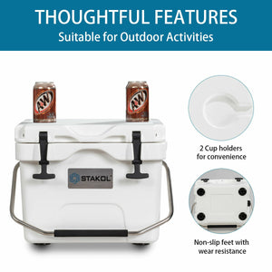 16 Quart 24-Can Capacity Insulated Ice Cooler with 2 Cup Holders-Khaki