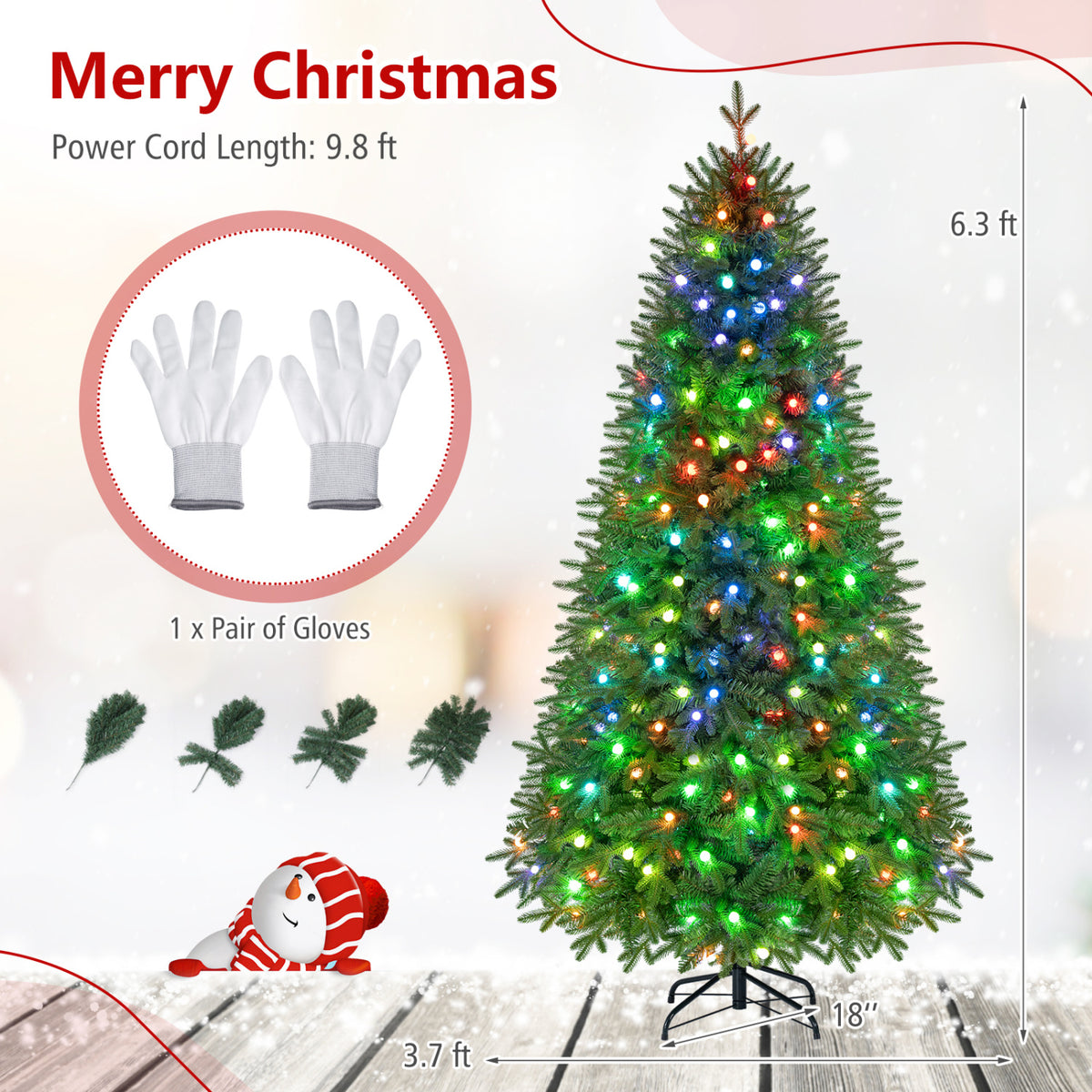6.3 FT Smart Christmas Tree with 230 Pre-Lit RGB LED Lights-M