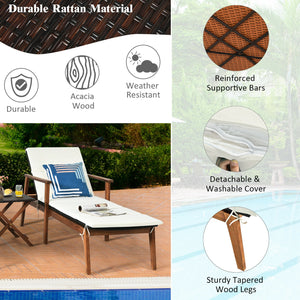 3 Pieces Portable Patio Cushioned Rattan Lounge Chair Set with Folding Table-Turquoise