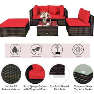 5 Pieces Outdoor Patio Rattan Furniture Set With Cushions-Beige
