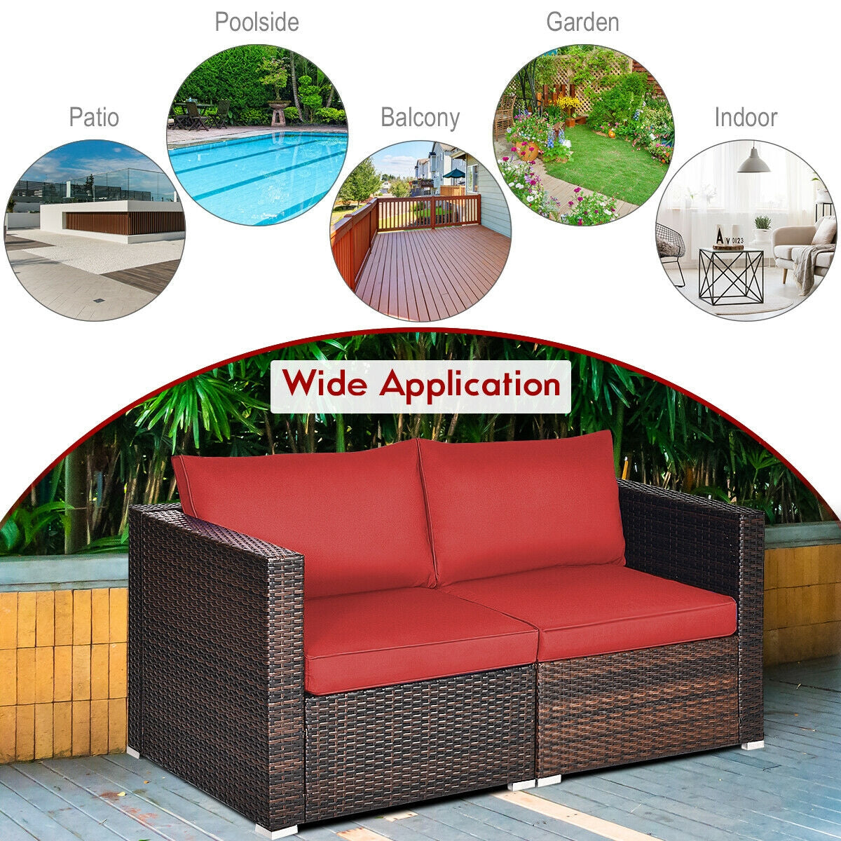 2PCS Patio Rattan Sectional Conversation Sofa Set-Navy