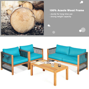 4 Pieces Acacia Wood Outdoor Patio Furniture Set with Cushions-Gray
