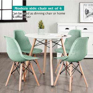 4 Pieces Modern Plastic Hollow Chair Set with Wood Leg-Black