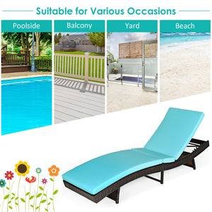 Patio Folding Chaise Lounge with 5 Adjustable Levels and Cushion-White