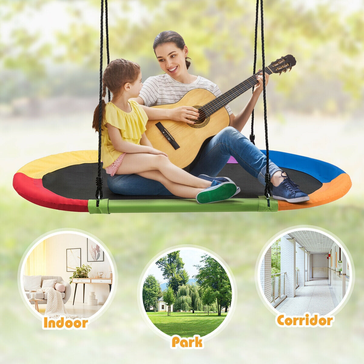 60 Inch Saucer Surf Outdoor Adjustable Swing Set-Blue+Black