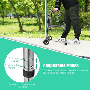 Aluminum Heavy-Duty Folding Wheeled Stand-Assist Walker-Blue