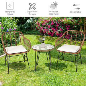 3 Pieces Patio Rattan Bistro Set with Cushion-White
