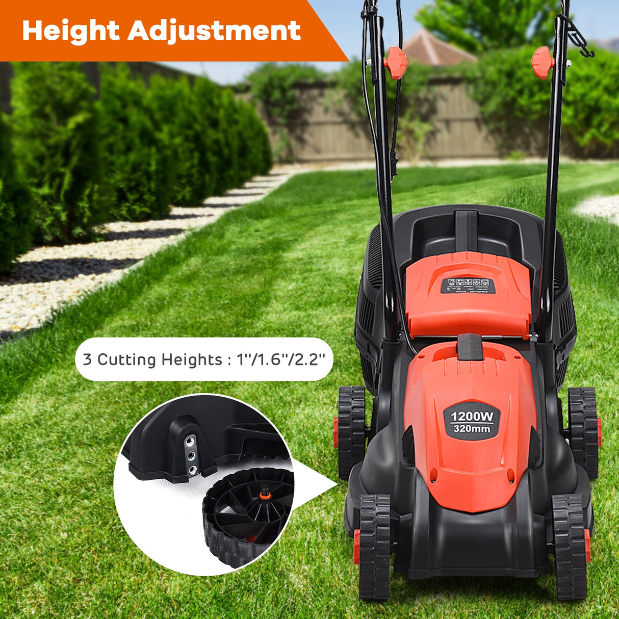 13 Inch Electric Push Lawn Corded Mower with Grass Bag-Green