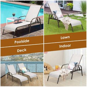 2 Pcs Outdoor Patio Lounge Chair Chaise Fabric with Adjustable Reclining Armrest