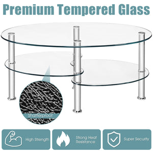 Tempered Glass Oval Side Coffee Table-Black