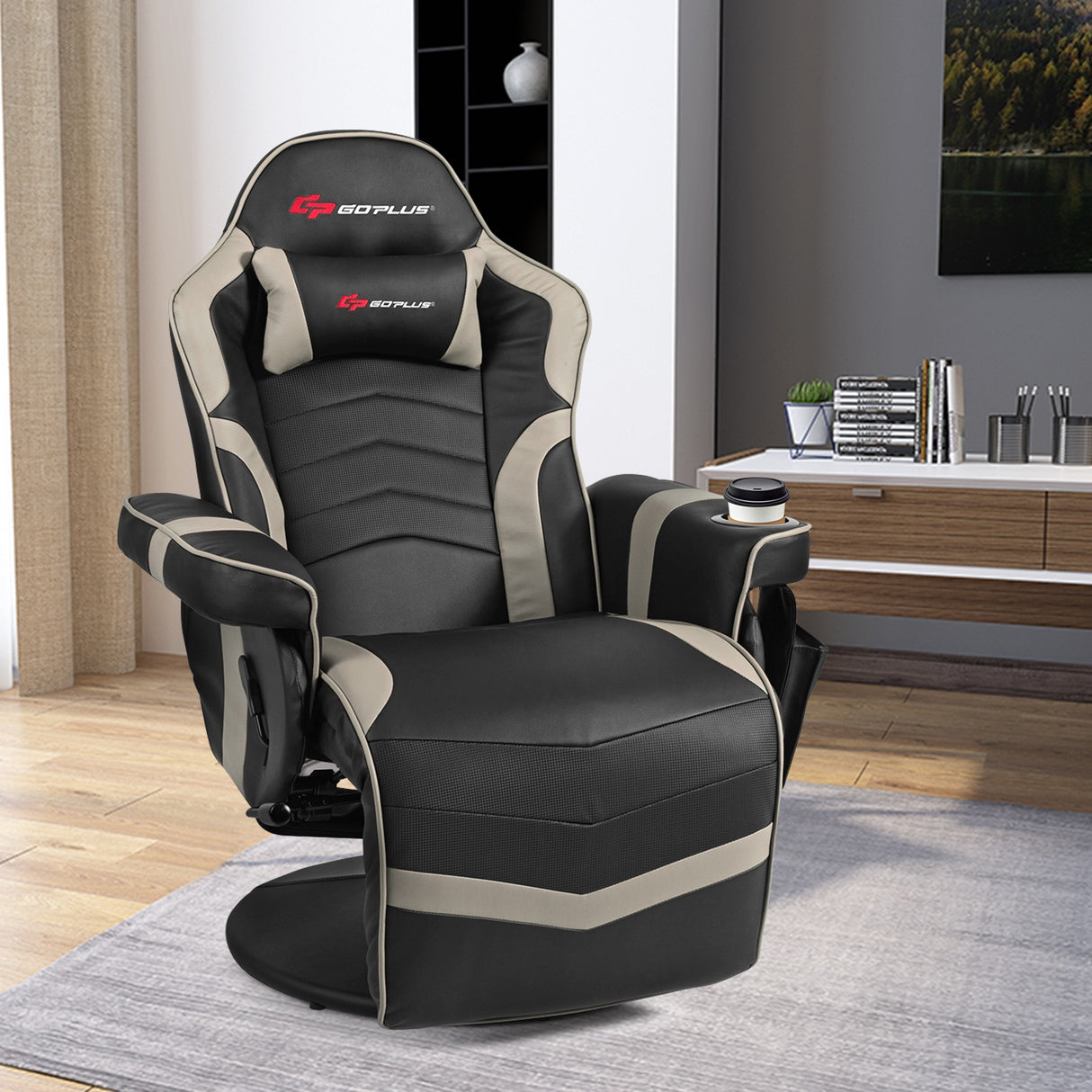 Ergonomic High Back Massage Gaming Chair with Pillow-Blue
